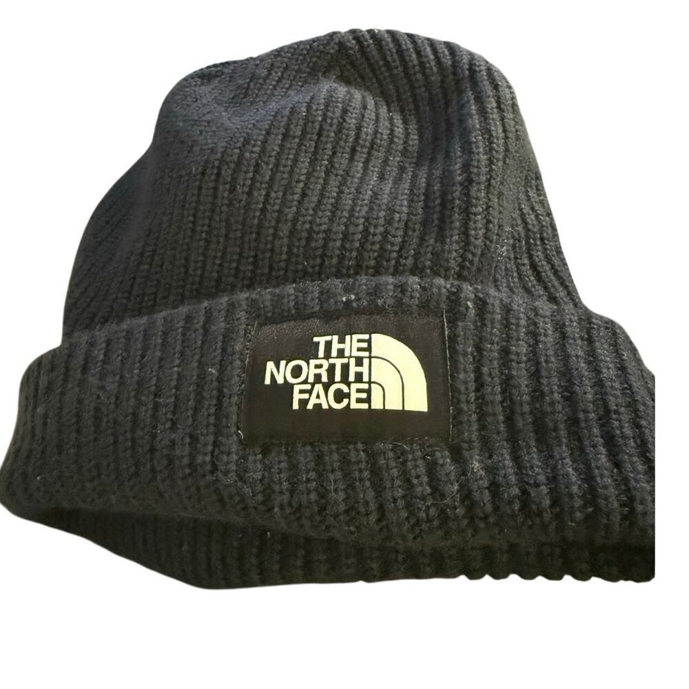 The North Face Navy Rib Knit Cuffed Beanie Hat Fleece Lined Unisex One Size